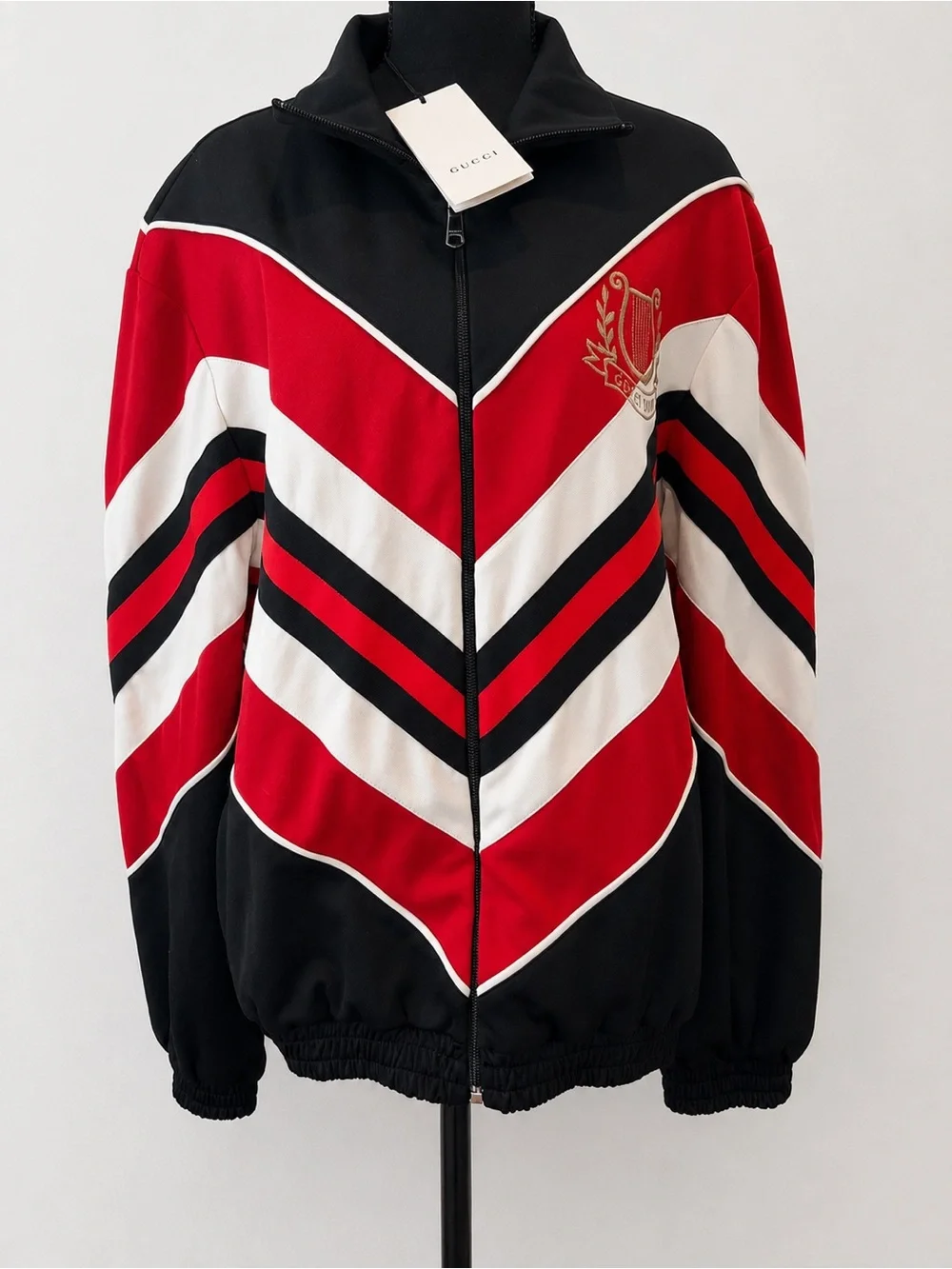 Gucci Chevron Jersey Track Jacket -Red Black Ivory, Alessandro Michele Italy NWT